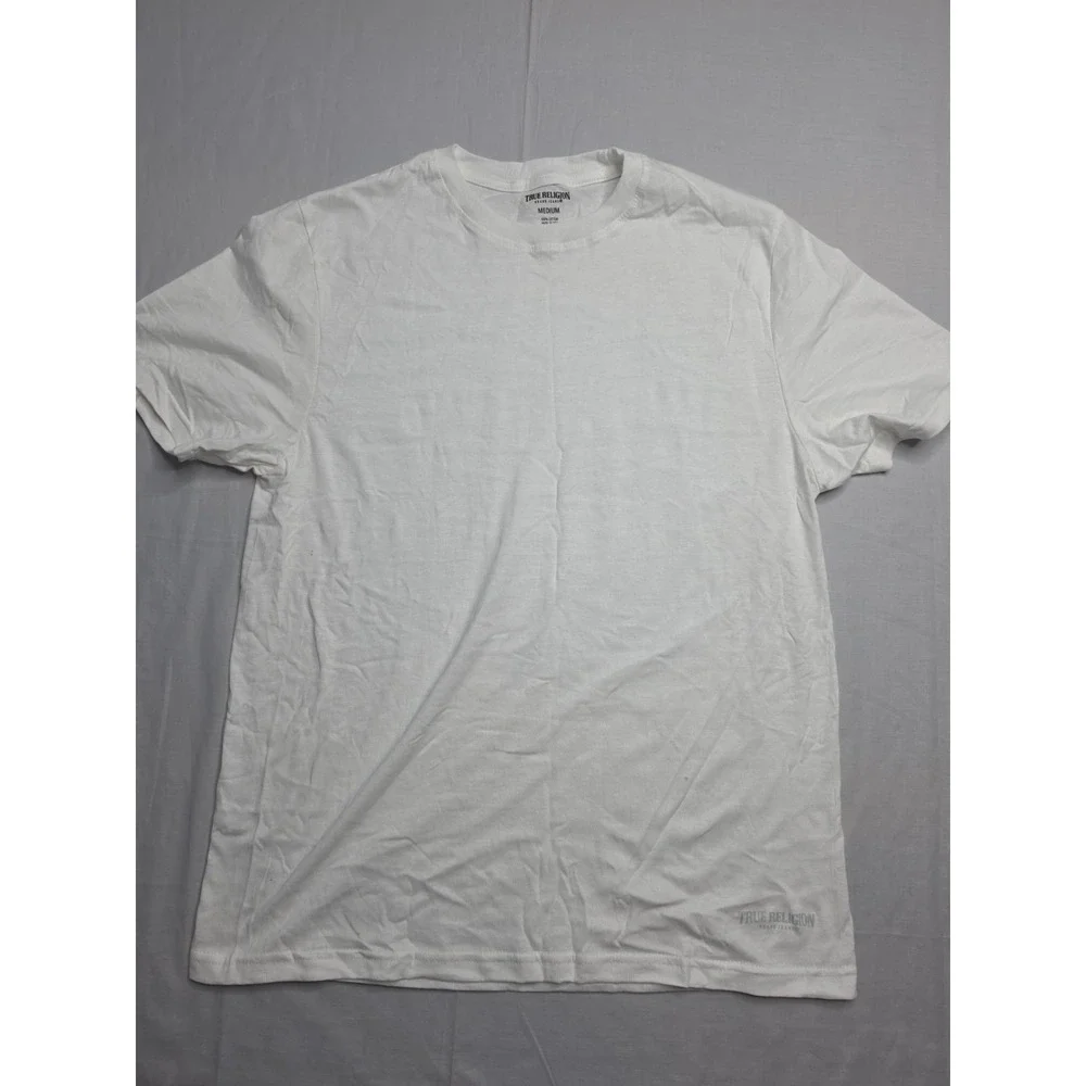True Religion T-Shirt Men's Medium White 100% Cotton Logo Short Sleeve Crew Neck